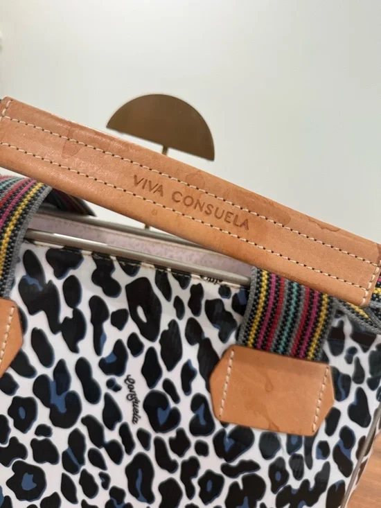 Consuela Black & White Leopard Tote with Striped Handles - Picture 2 of 4